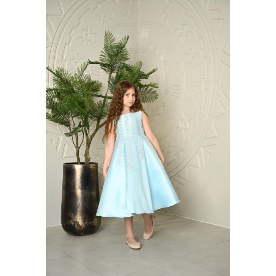 صورة فستان سهرة بناتي فاخر بتطريز فضي | متوفر بثلاثة ألوان - M3580